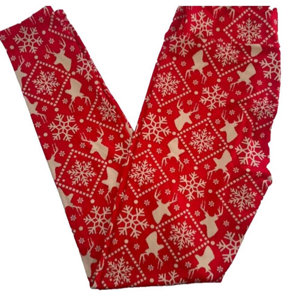 LuLaRoe‎ Womens Leggings Size TC Reindeers Snowflakes Red Christmas Holiday NWT